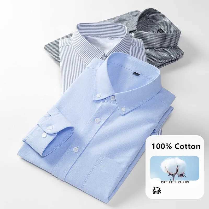 Fashion Men's Oxford Shirt Long Sleeve Spring And Autumn Casual 100% Cotton Stripe Solid Plaid Button Down Business Man Clothing Z260805