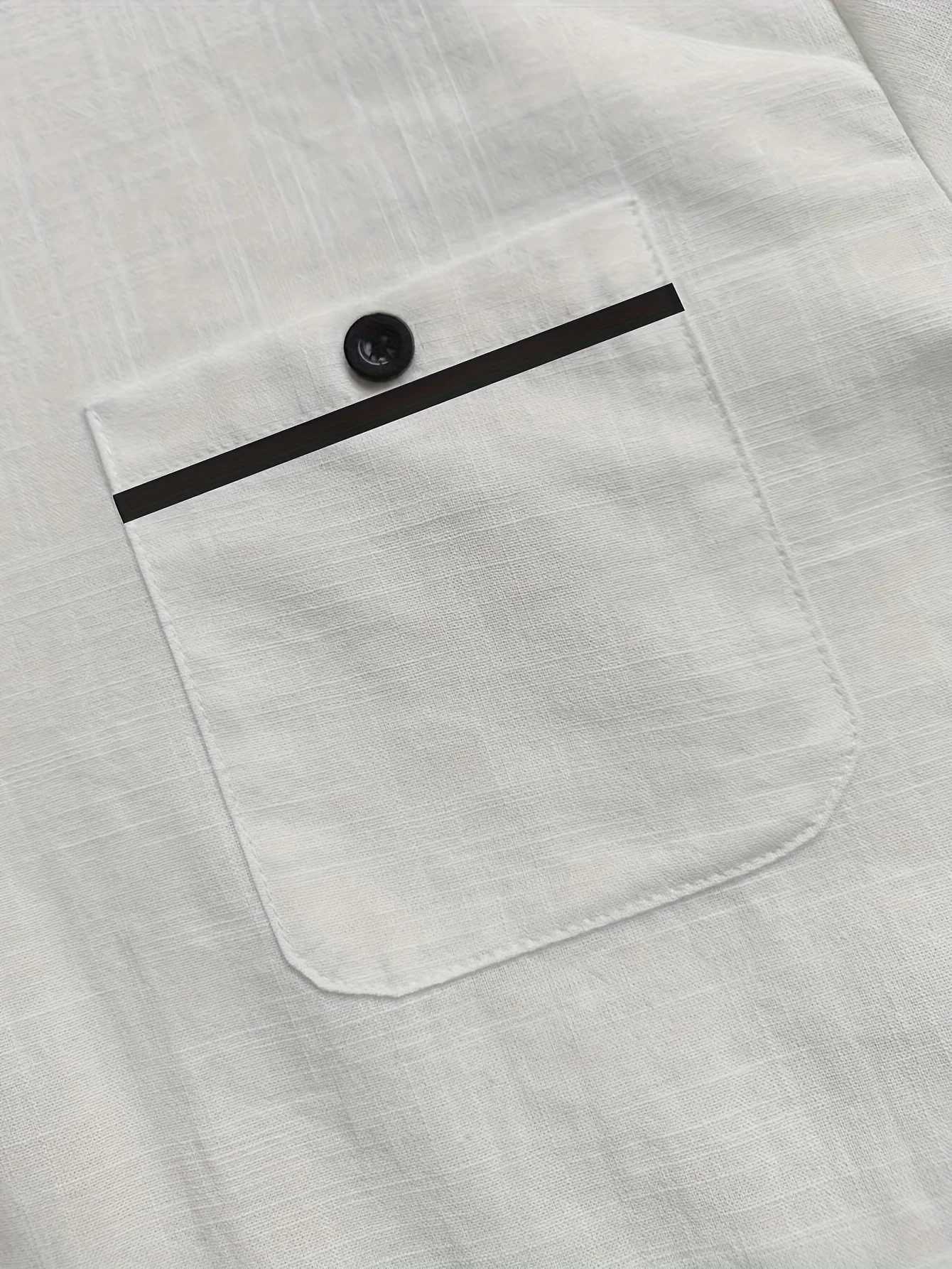 Fashionable High-Quality 100% Pure Cotton Solid Color Shirt with Pocket Design Contrasting Color Simple Style Men's Stand-Up Collar Z260805 - view 6