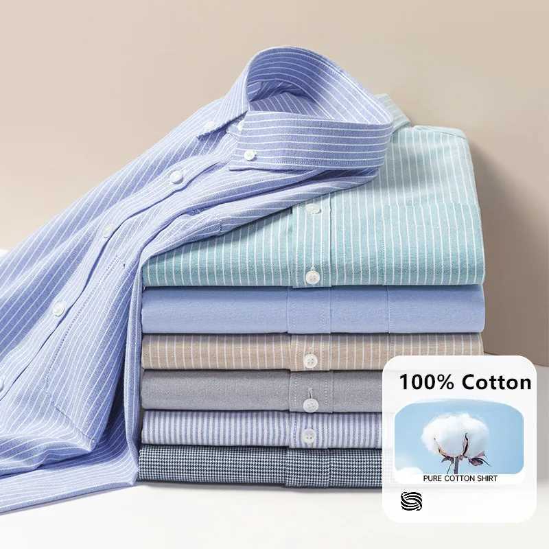 Fashion Men's Oxford Shirt Long Sleeve Spring And Autumn Casual 100% Cotton Stripe Solid Plaid Button Down Business Man Clothing Z260805