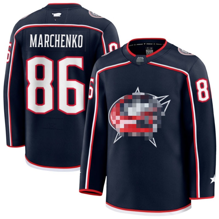 Hockey Navy 8 Zach Werenski 19 Adam Fantilli 86 Kirill Marchenko 91 Kent Johnso…