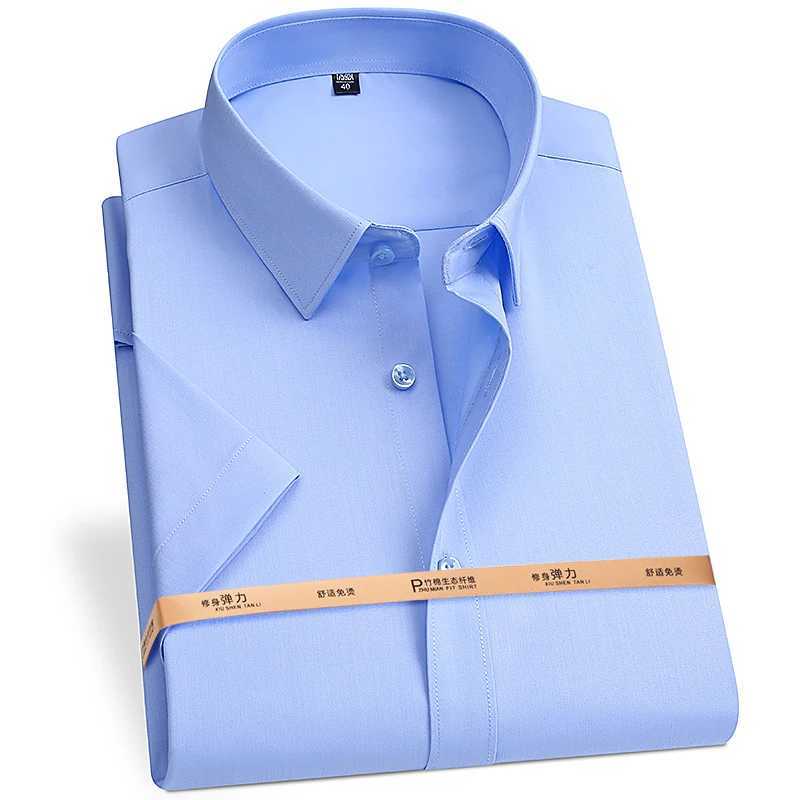 High Quality Bamboo Fiber Men's Short Sleeved Shirt For Summer Cool Breathable Fit No ironing Business Social Top S-6XL-7XL-8XL Z260805