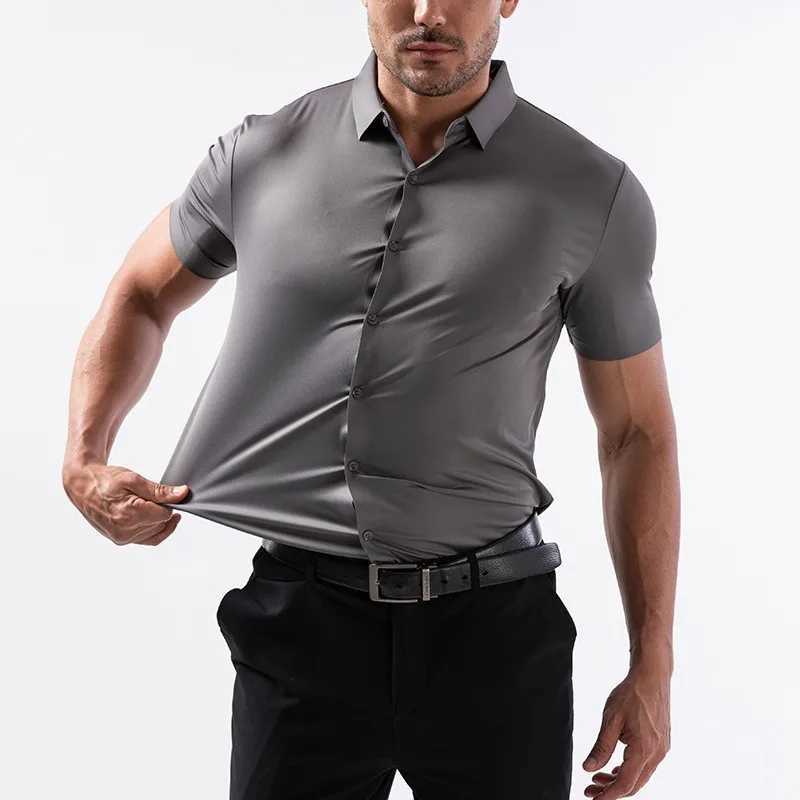 High Elasticity Men Shirt Short-sleeved 2026 Summer Light Thin Soft Solid Casual Slim Fit Formal Dress White Shirt Men Clothing Z260805
