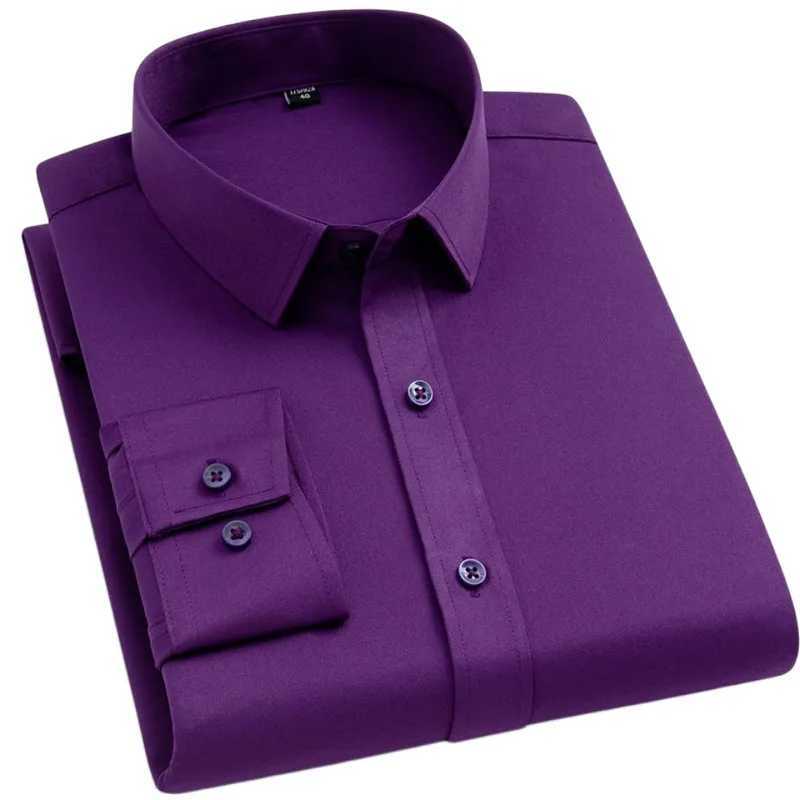 BAMBOOPLE Non-iron Office Shirts for Men Latest Anti-wrinkle Soft Business Without Pocket Smart Causal Purple Slim Fit AEchoice Z260805