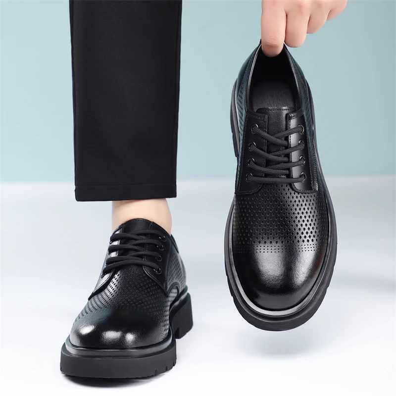Leather Breathable Men's Shoes Summer Hollow Design Anti-slip Comfortable Thick Bottom Formal Derby Shoes-SJD54-1 H260805 - view 6