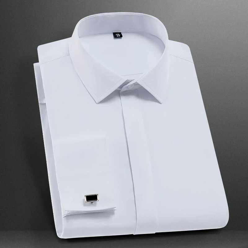 Men's French Cuffs Dress Shirt Long Sleeve Fit Elegant Gentleman Romantic Wedding Party Business Fashion White Shirts Z260805