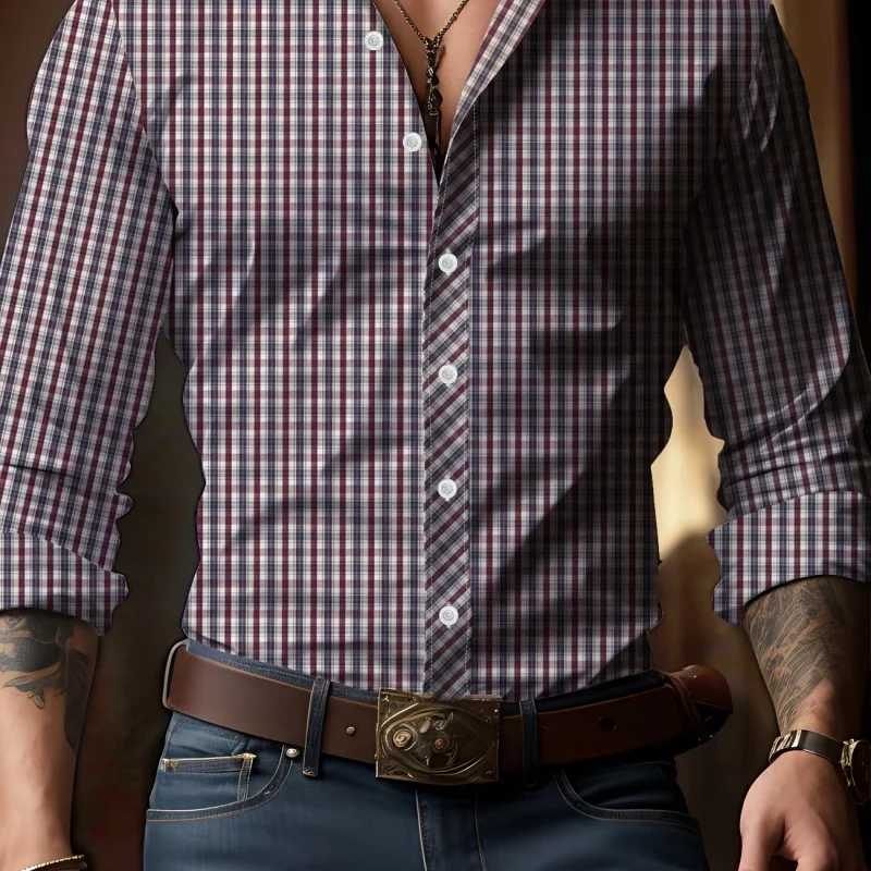 Men Plaid Print Long Sleeve Button Down Shirts Casual Business Dress Tops For Men Soft Breathable Daily Wear Blouse Z260805