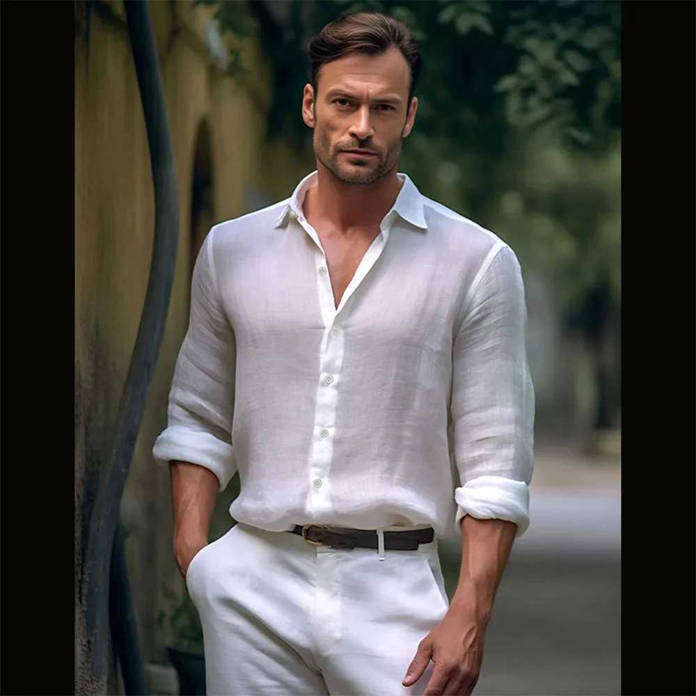 Men's Slim Fit Long-Sleeve Cotton Linen Shirts for Men Business Casual Button Down Shirt Lightweight Breathable Shirts Z260805 - view 5