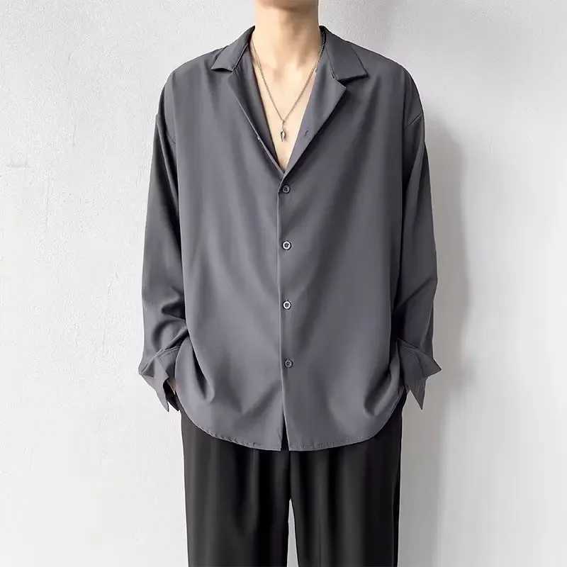 Korean Fashion Men's Shirt Spring Summer New Loose Casual Long-sleeved Lapel High Street Male Suit Shirt White Black Gray Green Z260805
