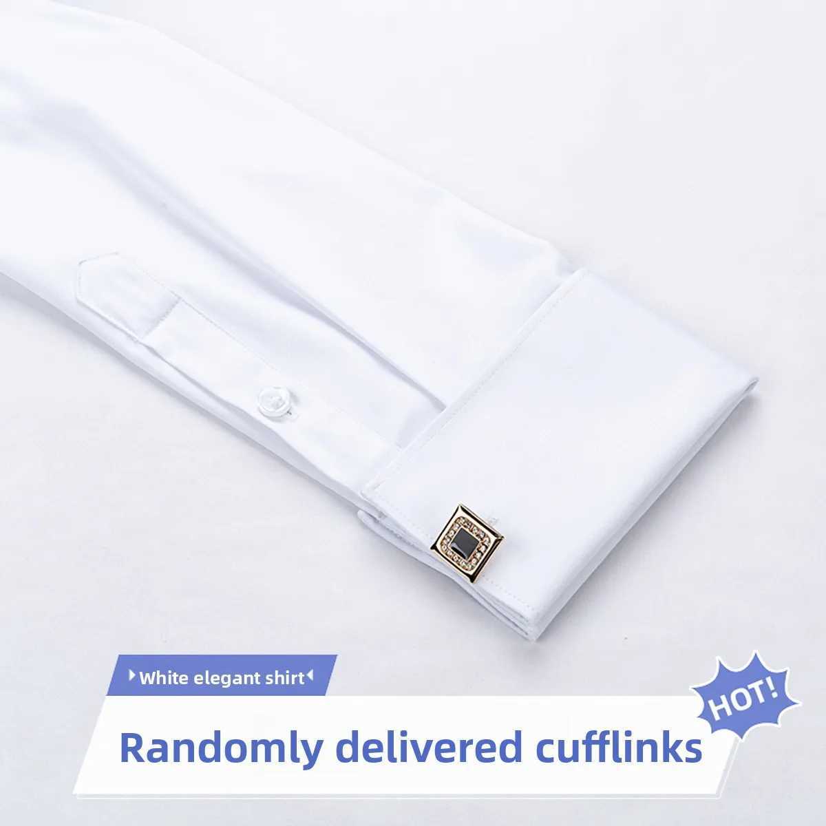 Men's Empire Neck French Cufflink Shirt Slim Fit Business Dress Assorted Cufflinks Lead Needle Large Tip Neck Men's White Shirt Z260805 - view 6