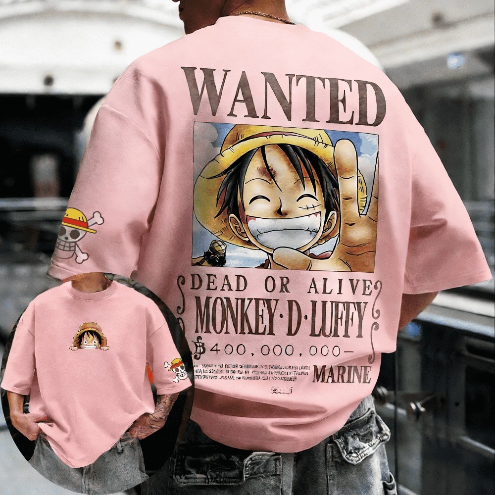 One Piece Monkey D Luffy Anime Printed Oversized Loose Top Men Women Adults Children Boy Gril Kids Parent Child Cotton T shirt - view 6
