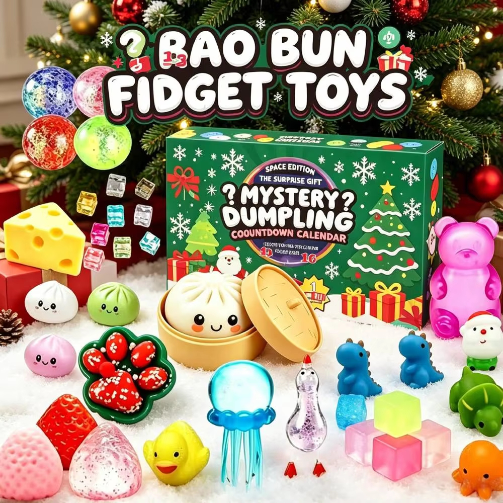 Squishy Advent 2026 Mystery Dumpling Countdown Calendar Random Bao Bun Squeeze Fidget Toys for Stress Relief