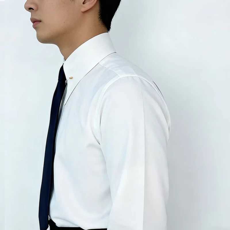 Men's Empire Neck French Cufflink Shirt Slim Fit Business Dress Assorted Cufflinks Lead Needle Large Tip Neck Men's White Shirt Z260805 - view 7