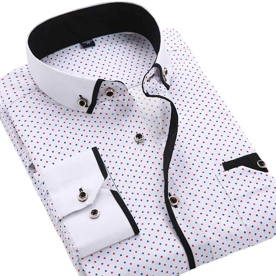 Quality Big Size 5XL Men Dress Shirt New Arrival Long Sleeve Slim Fit Button Down Collar Printed Business Social Men's Shirts Z260805