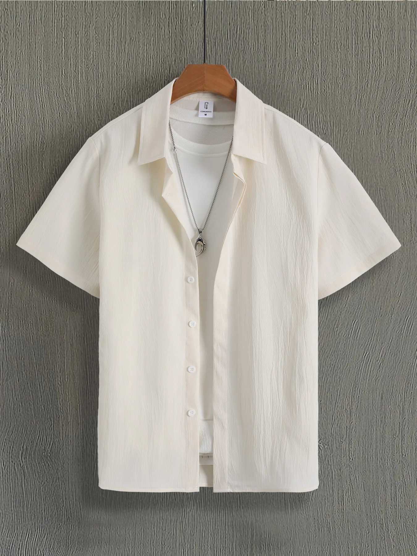Men's Textured Jacquard Short Sleeve Shirt | Summer Smart Casual Loose Top Z260805