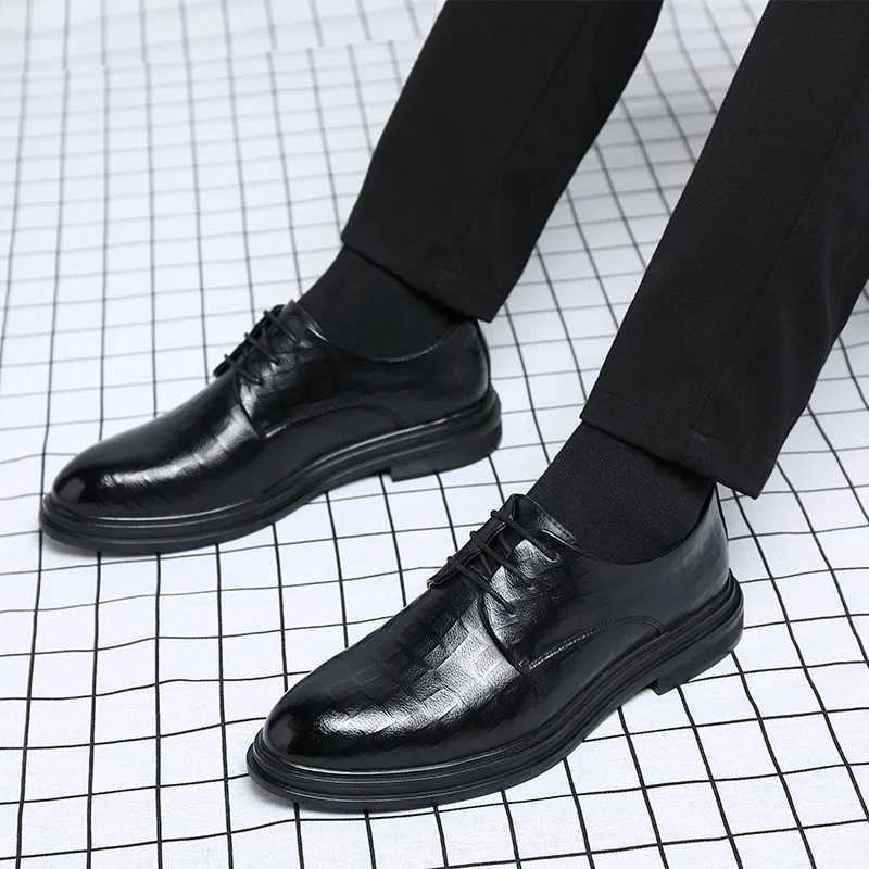 shoes cowhide fashionable casual Men's grid pattern business office men's formal shoes H260805 - view 5