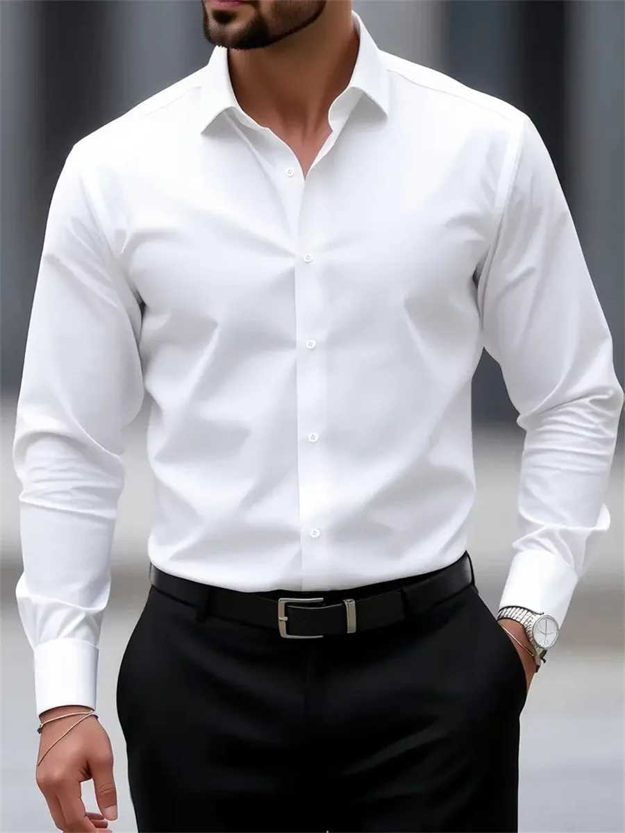 9-Color Men's Shirts Solid Color Long-Sleeve Shirts Slim Fit Wrinkle-Free Professional Shirts Collared Men's Fashion Tops Z260805