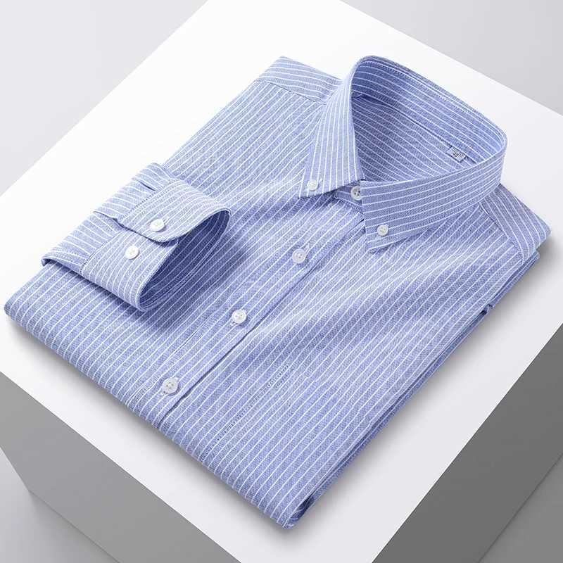 100% Cotton Men's Oxford Shirts Spring Autumn Long Sleeve Basic Casual Solid Striped Button Down Social Business Formal Plus 5XL Z260805