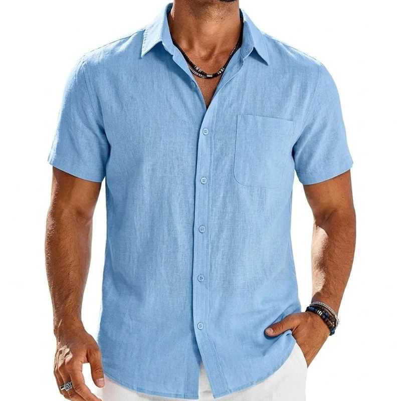 Mens Summer Solid Color Short Sleeve Tees and Premium Breathable Elegant Casual Shirts Hawaiian Inspired Cotton Linen Tops Z260805