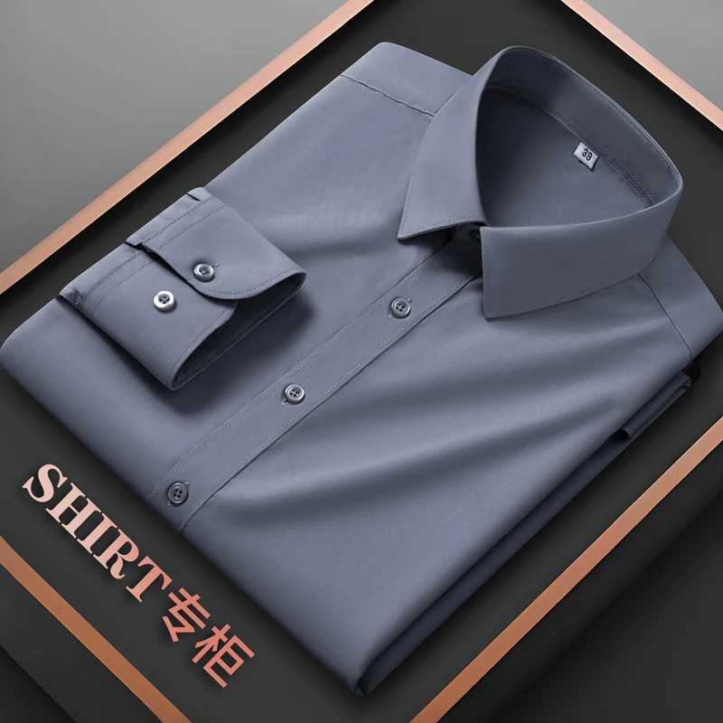 Men's High Stretch Shirt Men's Long Sleeved Black Wrinkle Resistant Ice Silk Spring and Autumn Business Elastic Plus Size Shirt Z260805 - view 5