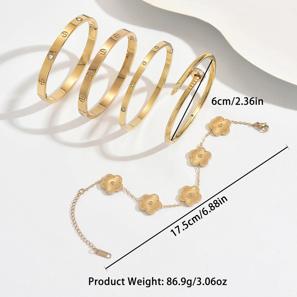 Bangles Luxury Gold Tone Bracelet Stackable Set Featuring Screw Design And Flower Charm Pendant Elegant Jewelry Gift For Her - view 5