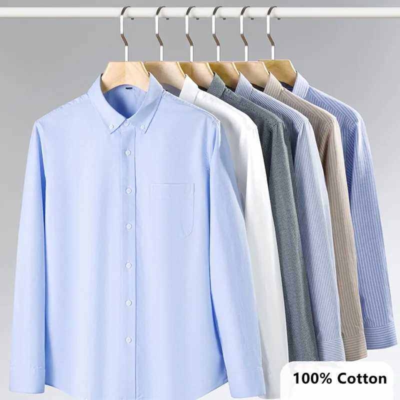 Fashion Men's Oxford Shirt Long Sleeve Spring And Autumn Casual 100% Cotton Stripe Solid Plaid Button Down Business Man Clothing Z260805