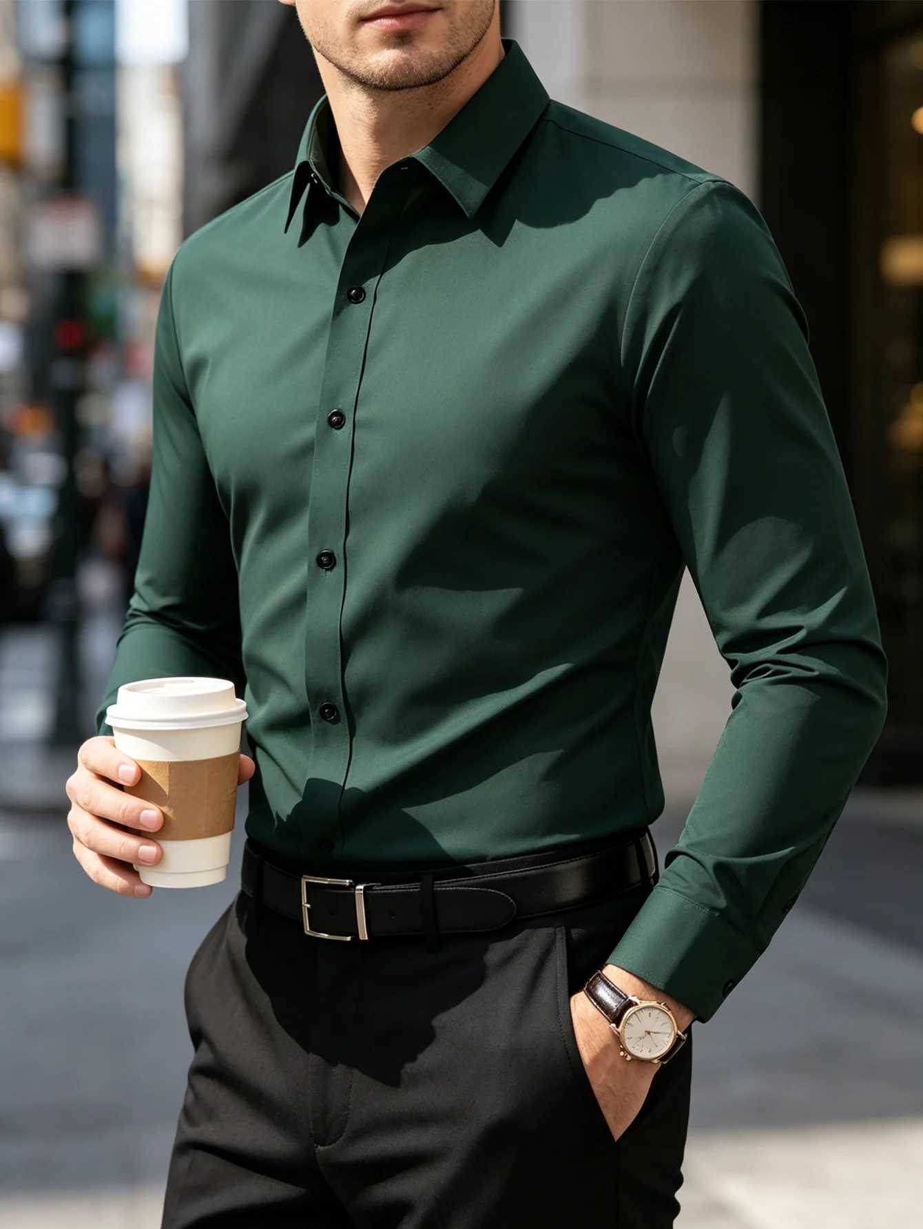 New Men Shirt Elegant Fashion European Long Sleeve Classic Smart Casual Elastic Anti-pilling Male Business Dress Shirts Z260805 - view 4