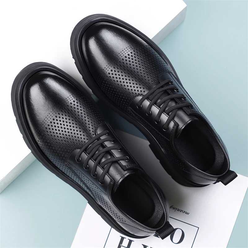 Leather Breathable Men's Shoes Summer Hollow Design Anti-slip Comfortable Thick Bottom Formal Derby Shoes-SJD54-1 H260805 - view 3