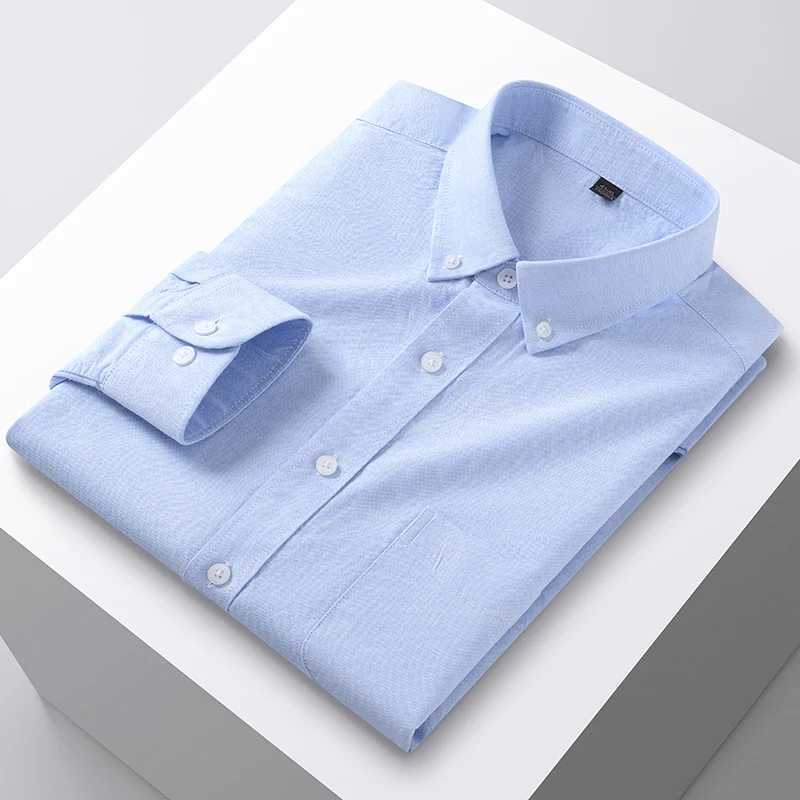 100% Cotton Men's Oxford Shirts Spring Autumn Long Sleeve Basic Casual Solid Striped Button Down Social Business Formal Plus 5XL Z260805