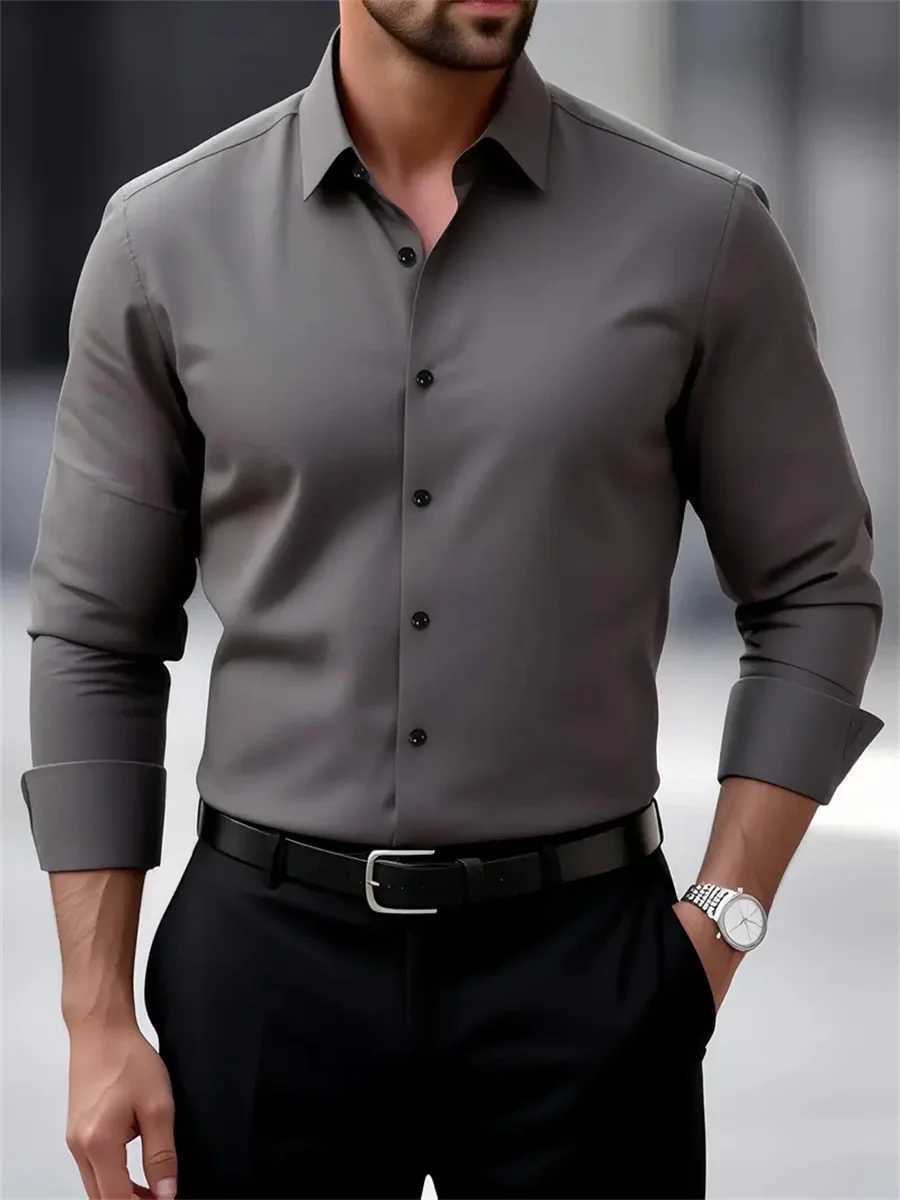 9-Color Men's Shirts Solid Color Long-Sleeve Shirts Slim Fit Wrinkle-Free Professional Shirts Collared Men's Fashion Tops Z260805