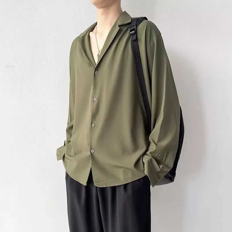 Korean Fashion Men's Shirt Spring Summer New Loose Casual Long-sleeved Lapel High Street Male Suit Shirt White Black Gray Green Z260805