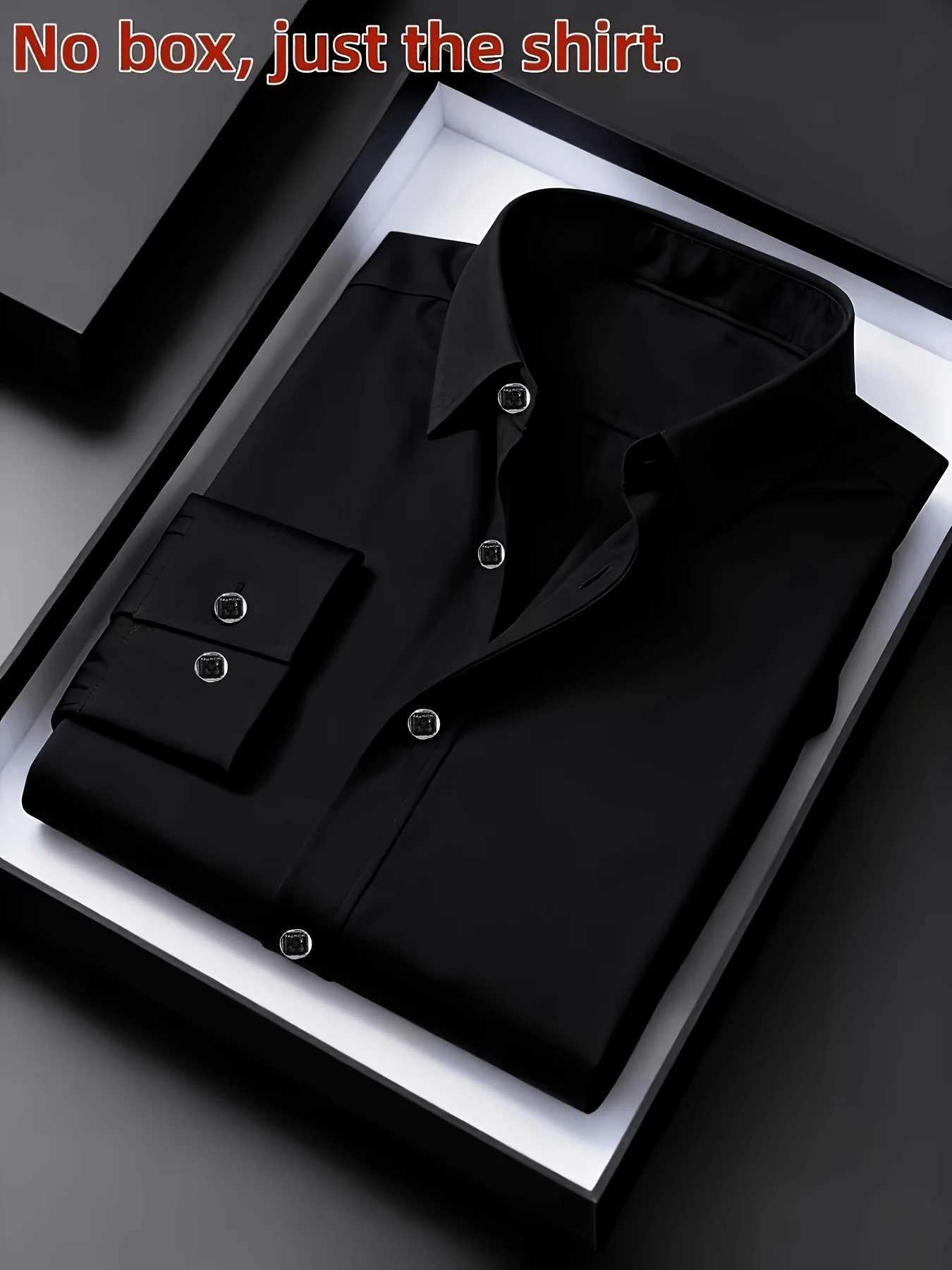 Men'S Elegant Black Long-Sleeve Geometric Pattern Shirt - Slim Fit Lightweight Polyester Fabric Suitable for Casual And Fo Z260805 - view 5