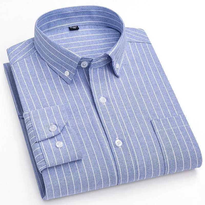 100%Pure Cotton Shirt Long Sleeve Oxford Casual Solid Color Striped Regular Fit Formal Dress Shirt Men's Clothing 6XL 7XL Z260805