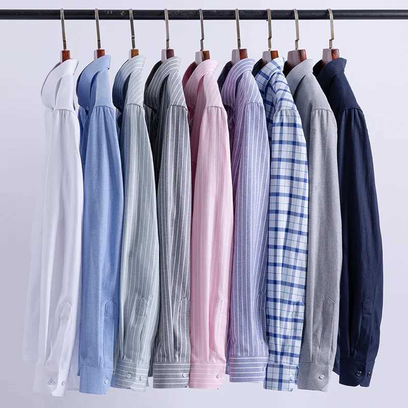 100%Pure Cotton Shirt Long Sleeve Oxford Casual Solid Color Striped Regular Fit Formal Dress Shirt Men's Clothing 6XL 7XL Z260805