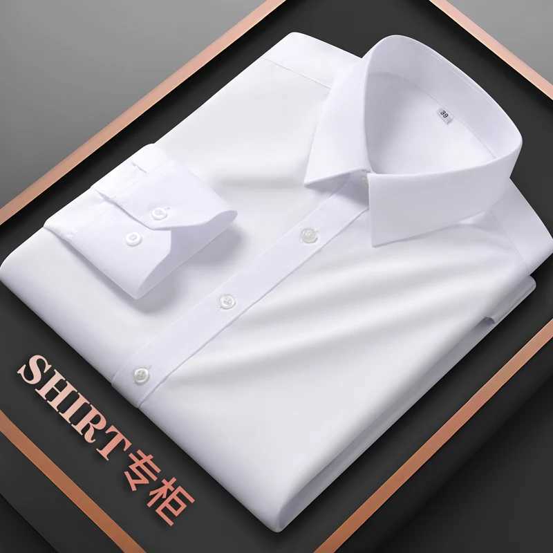 Men's High Stretch Shirt Men's Long Sleeved Black Wrinkle Resistant Ice Silk Spring and Autumn Business Elastic Plus Size Shirt Z260805 - view 3