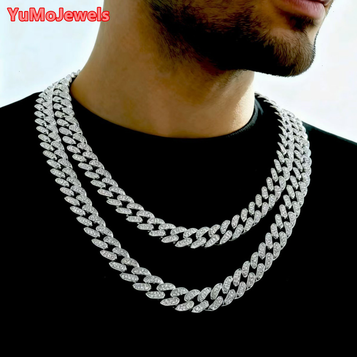 Mens Gold Hip Hop Style Oval Alloy Full Diamond Bamboo Chain Necklace Trendy Jewelry Wholesale