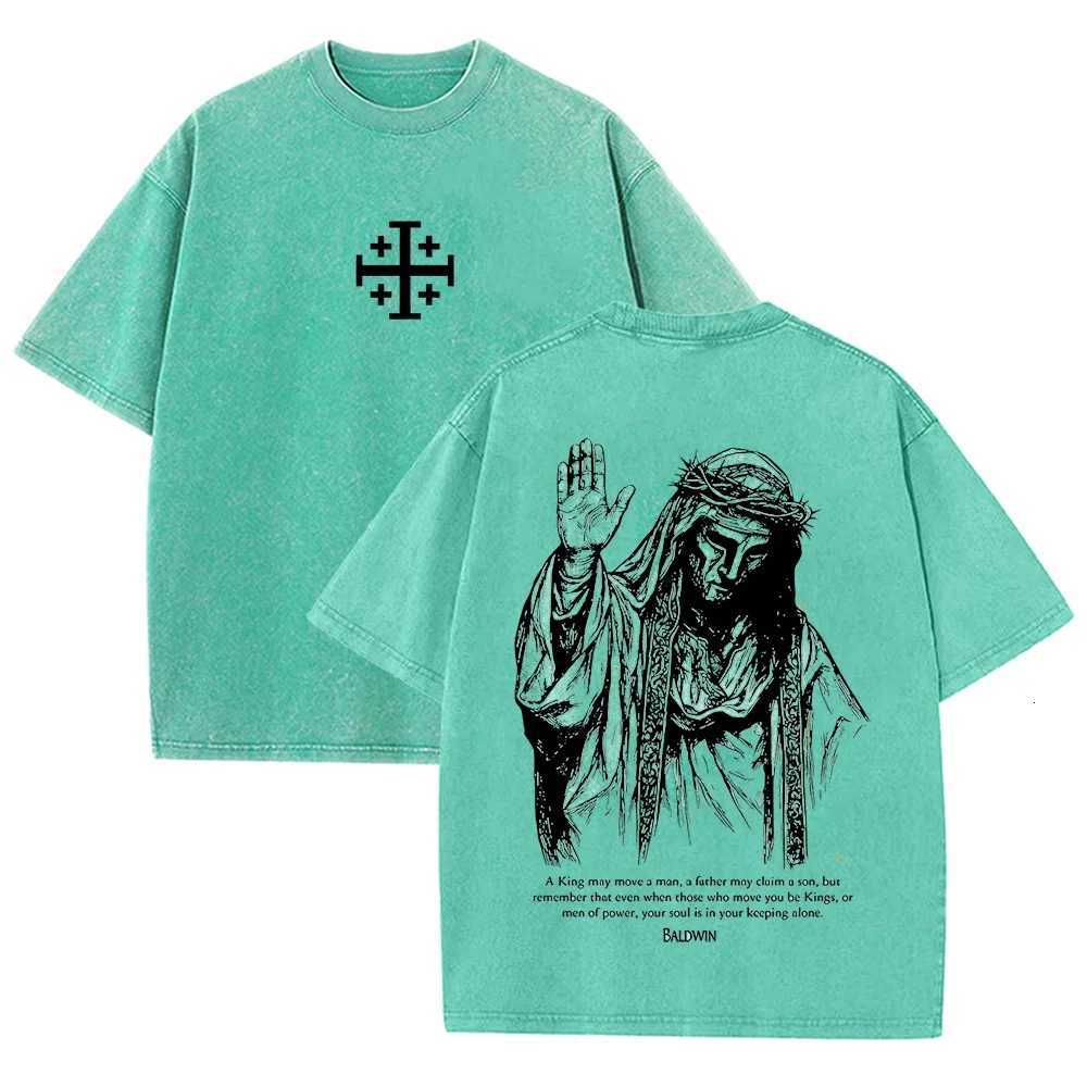 of 2026 Crown Jesus With Thorns T Shirt Vintage Washed Grey Graphic Tee Unisex Casual Religious Top J260804 - view 4