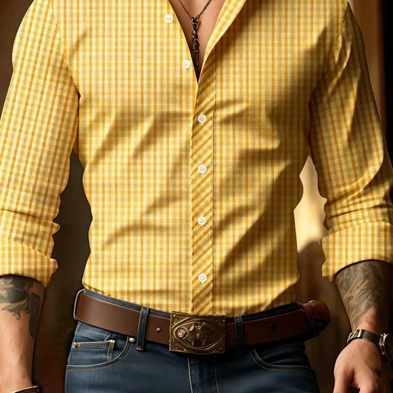 Men Plaid Print Long Sleeve Button Down Shirts Casual Business Dress Tops For Men Soft Breathable Daily Wear Blouse Z260805