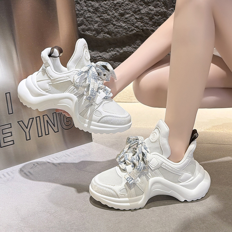 Women's Men's Platform Dad Sneakers with Checkered Ribbon Bow New Bow Bridge Sole Sneakers Trendy Brand Street Style Dad Shoes - view 6