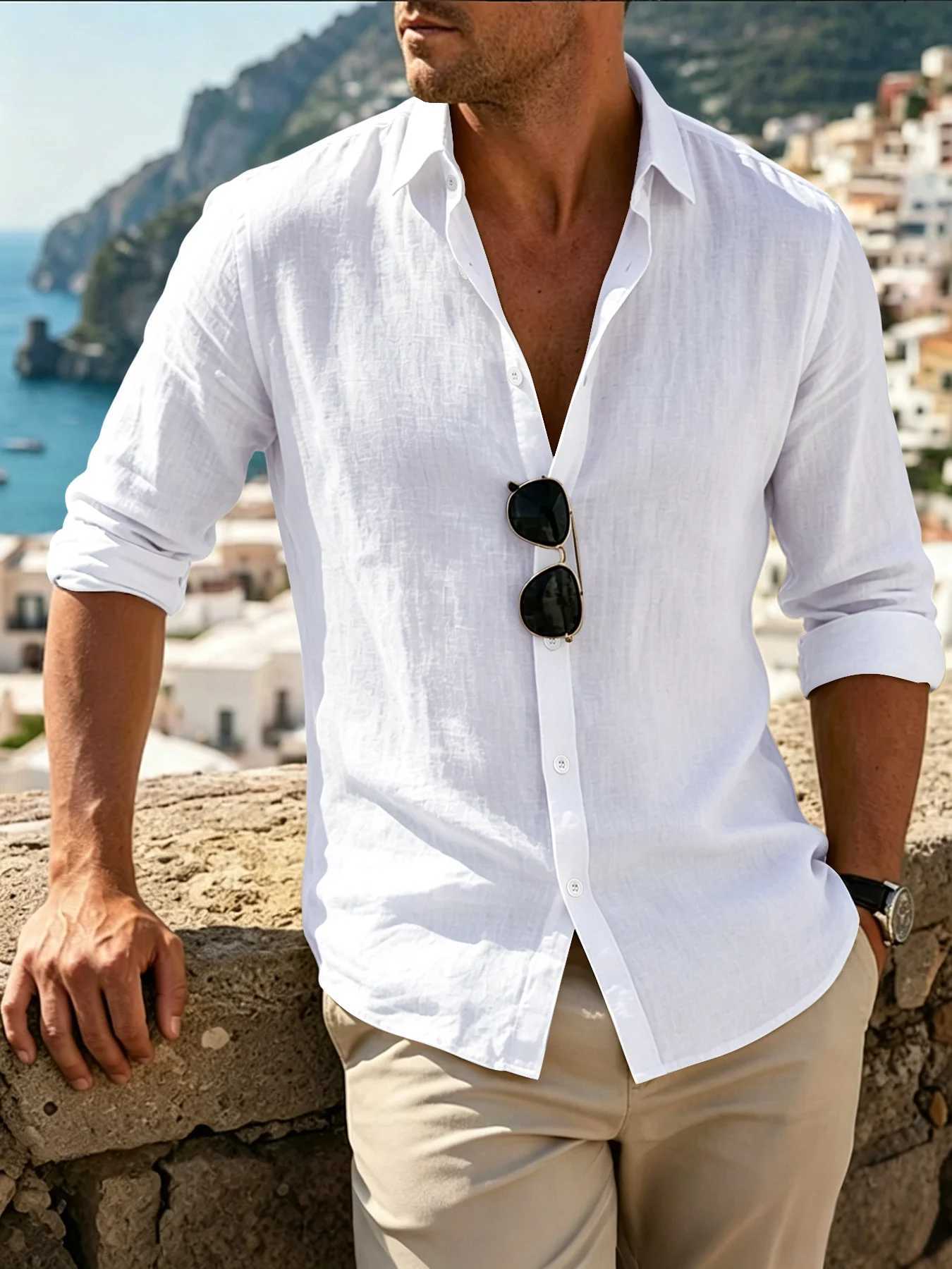 Men Casual Cotton Linen ShirtsStanding Collar Male Solid Color Long Sleeves Loose Tops Spring Autumn Handsome Men's Shirts Z260805