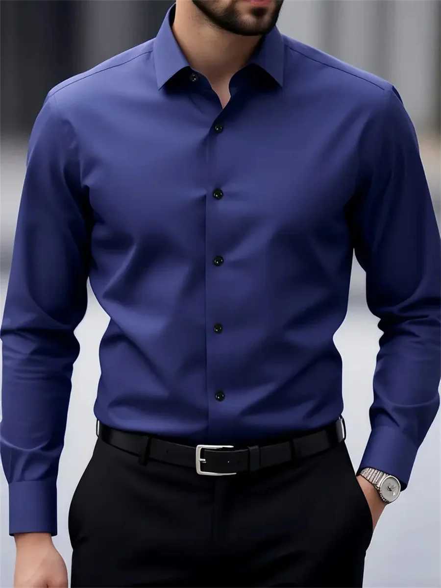 9-Color Men's Shirts Solid Color Long-Sleeve Shirts Slim Fit Wrinkle-Free Professional Shirts Collared Men's Fashion Tops Z260805