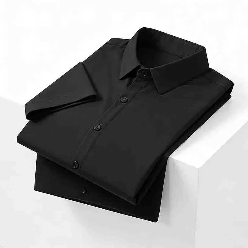 Casual Light Blue Short Sleeve Button Up Shirt for Men Versatile Collared Dress Shirt for Spring Summer Z260805