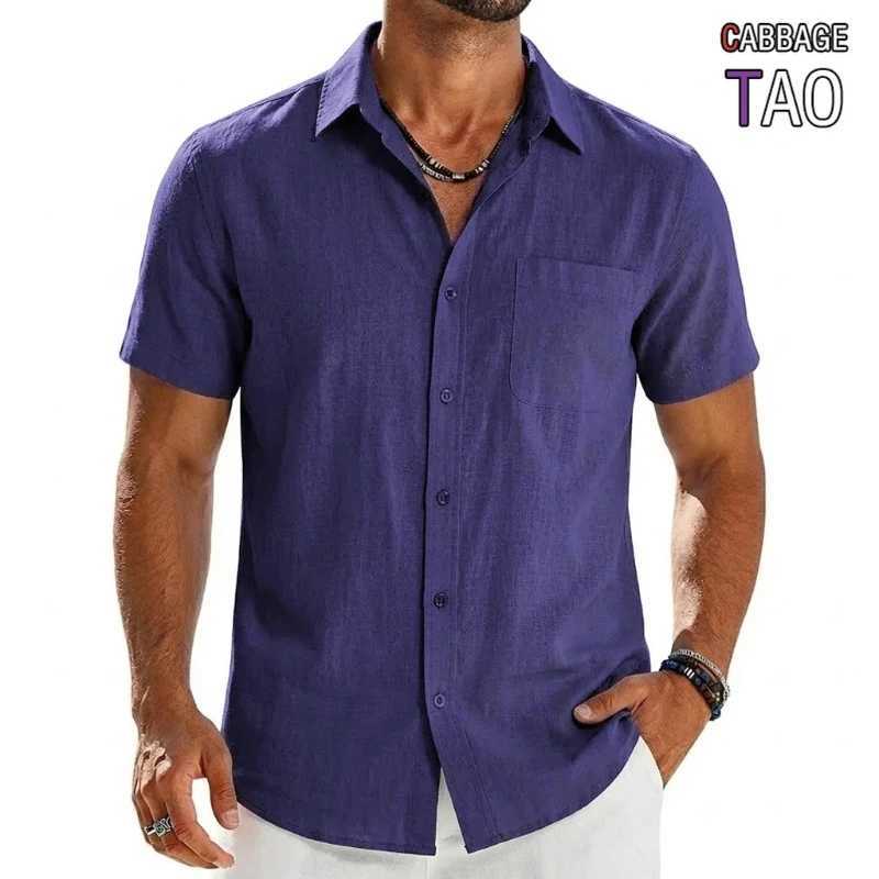 Mens Summer Solid Color Short Sleeve Tees and Premium Breathable Elegant Casual Shirts Hawaiian Inspired Cotton Linen Tops Z260805