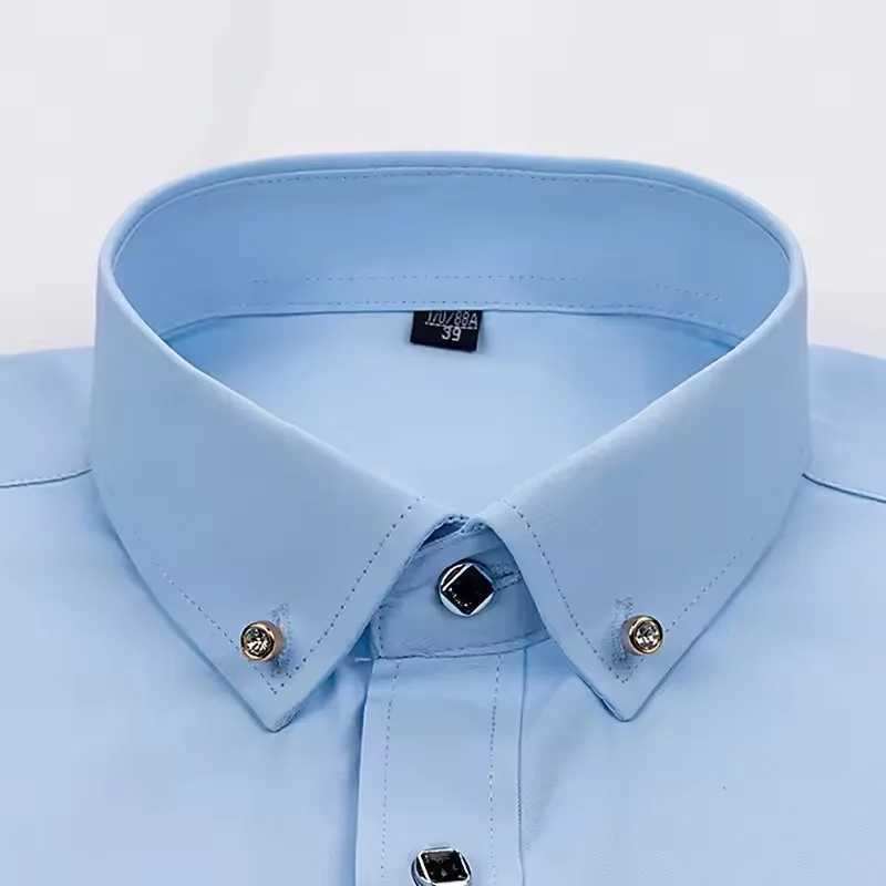 Basic Men Business Dress Shirt Summer Short Sleeve Thin Diamond Button Version White Blue Casual Suit Wedding Formal Party Shirt Z260805