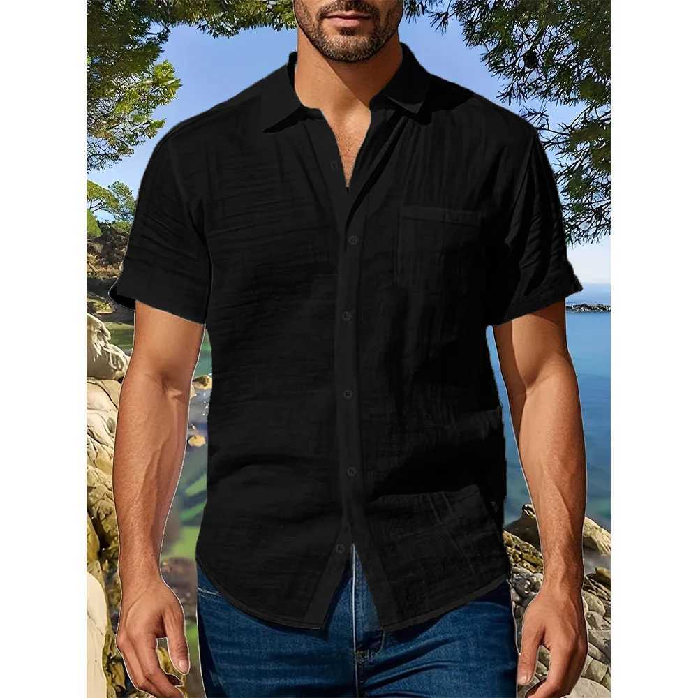 Summer New Men's Short Sleeve Shirt Cotton Linen Lightweight Breathable Cozy Casual Lapel Collar Simple Style Shirts Z260805 - view 6