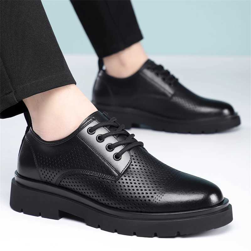 Leather Breathable Men's Shoes Summer Hollow Design Anti-slip Comfortable Thick Bottom Formal Derby Shoes-SJD54-1 H260805 - view 5