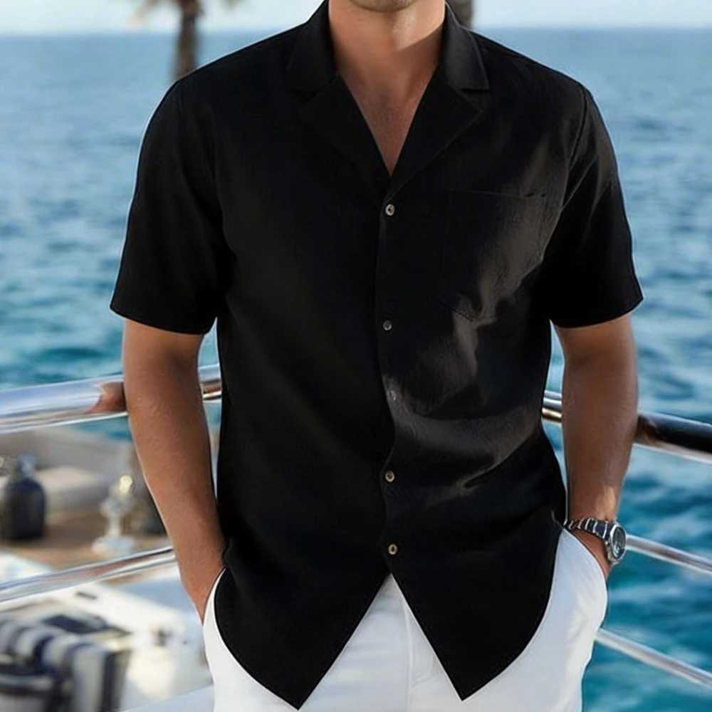 Summer Men's Solid Color Short Sleeve Breathable Lightweight Button Lapel Collar Shirts Male Casual Vacation Shirts Tops Z260805