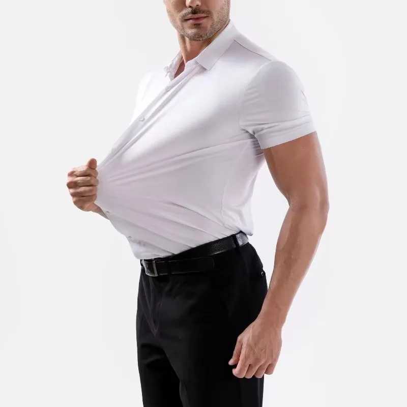 High Elasticity Men Shirt Short-sleeved 2026 Summer Light Thin Soft Solid Casual Slim Fit Formal Dress White Shirt Men Clothing Z260805