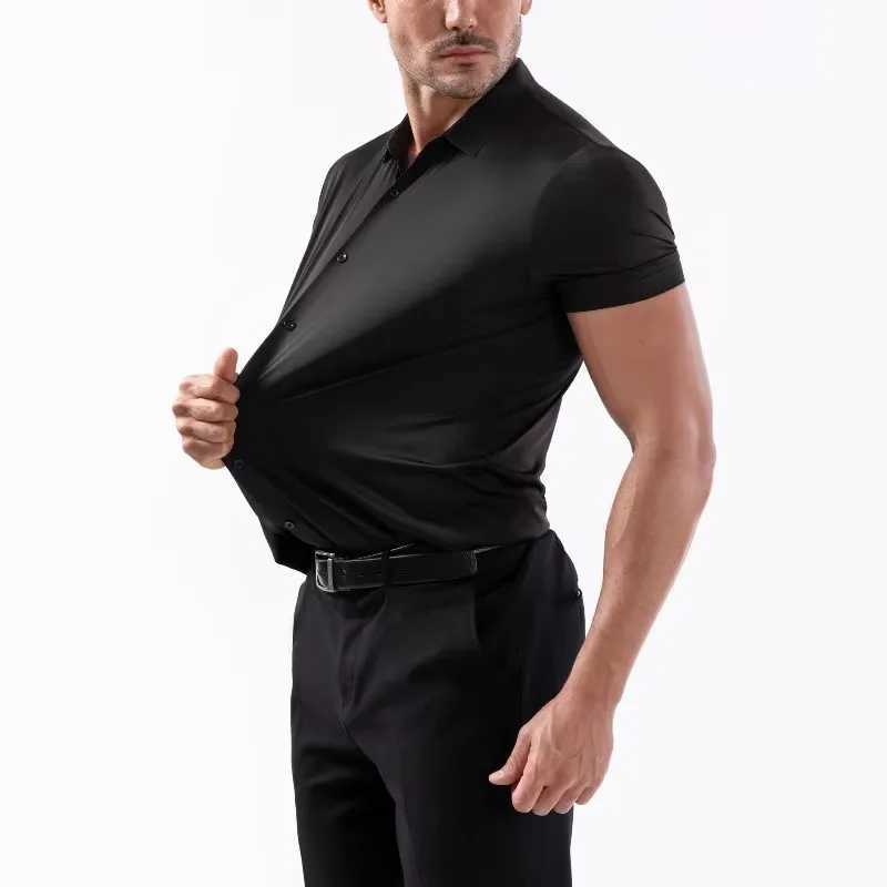 High Elasticity Men Shirt Short-sleeved 2026 Summer Light Thin Soft Solid Casual Slim Fit Formal Dress White Shirt Men Clothing Z260805