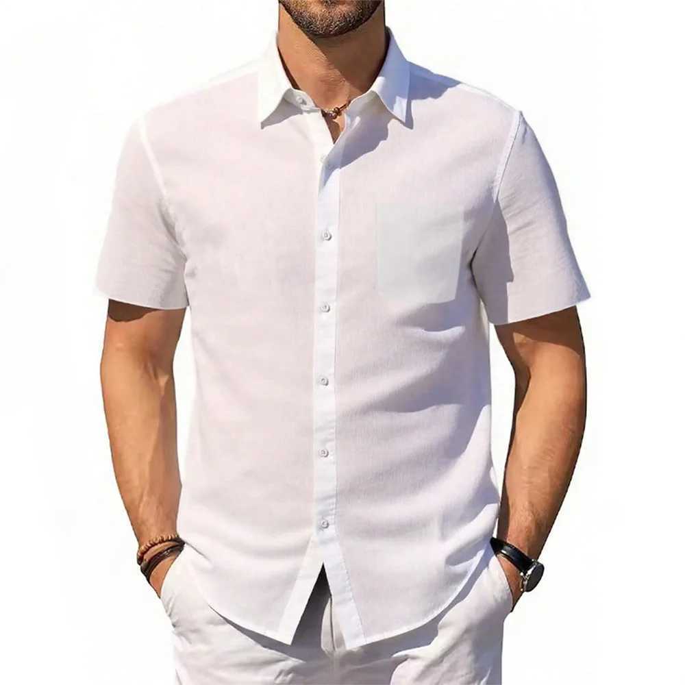 Men's Cotton Linen Shirt Summer Short Sleeve Button Up Hawaiian Lightweight Shirts Vacation Casual Lapel Collar Tops Z260805 - view 5