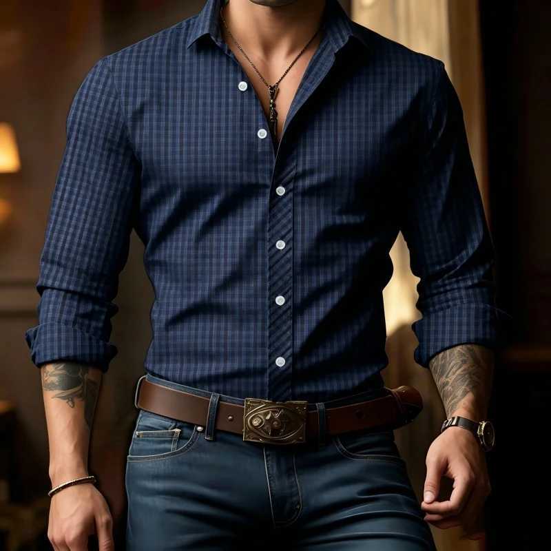 Men Plaid Print Long Sleeve Button Down Shirts Casual Business Dress Tops For Men Soft Breathable Daily Wear Blouse Z260805